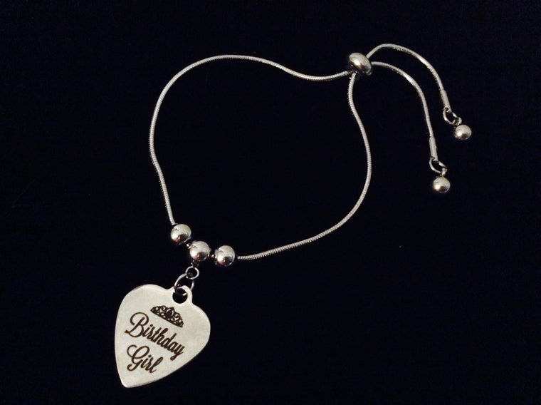 Birthday Girl Bolo Bracelet Stainless Steel Adjustable Bracelet Slider Charm Bracelet Gift One Size Fits All