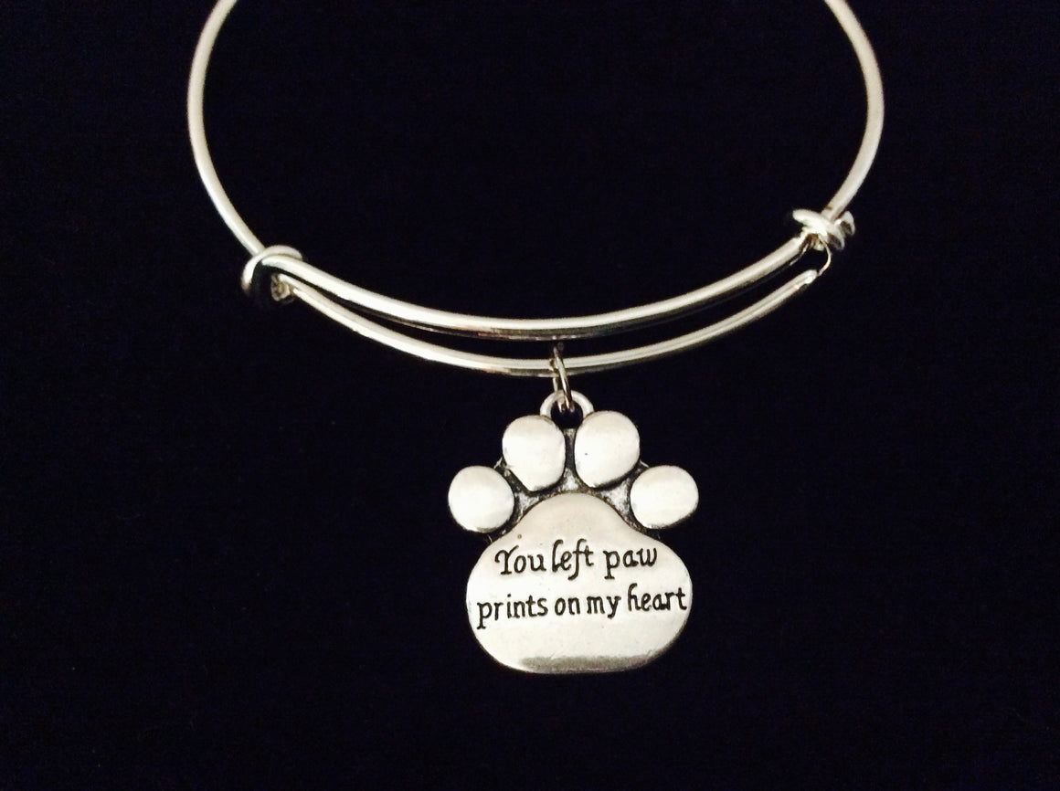 You Left Little Paw Prints On My Heart Adjustable Bracelet Pet Memorial Expandable Charm Bangle Wire Silver Animal Lover Gift