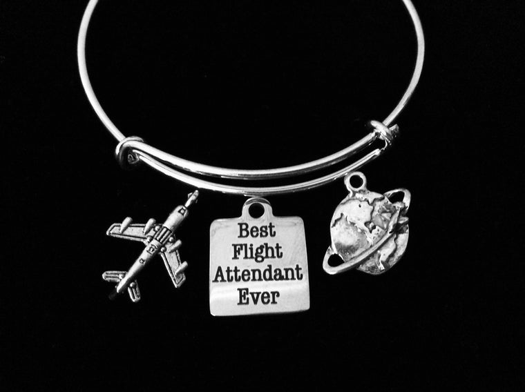 Best Flight Attendant Ever Adjustable Charm Bracelet Expandable Wire Bangle Airplane Stewardess Gift Trendy Travel