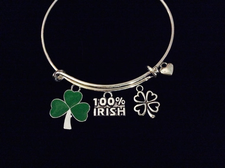 Four Leaf Clover 100% Irish Adjustable Bracelet Silver Wire Bangle Trendy Gift Lucky Charm Bracelet