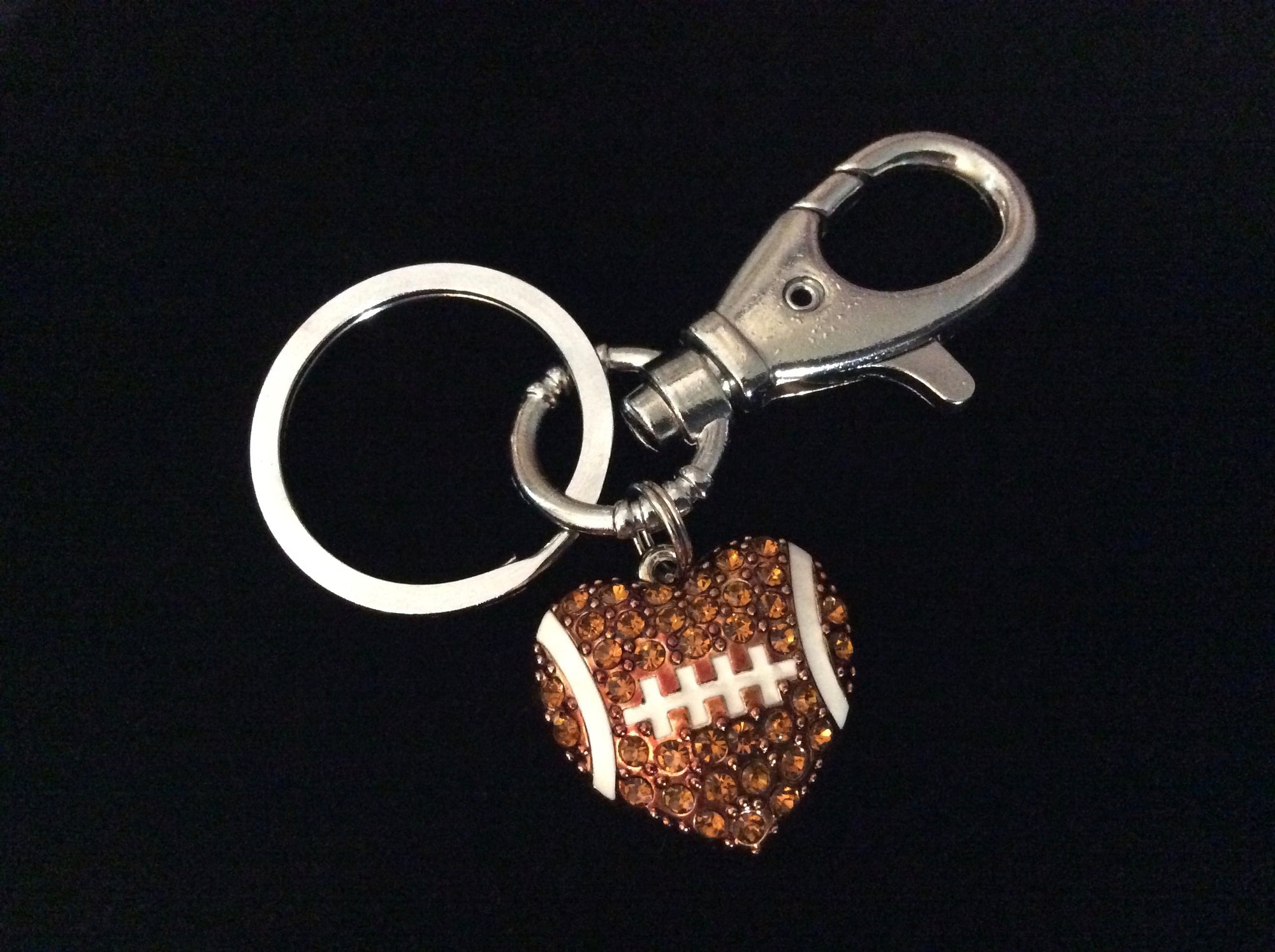 Football Coach Gift Crystal FootBall Mom Silver Key Ring Sports Team Gift