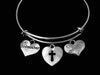 Christening Gift Godmother Heart Shaped Cross Adjustable Bracelet Expandable Silver Charm Bangle 