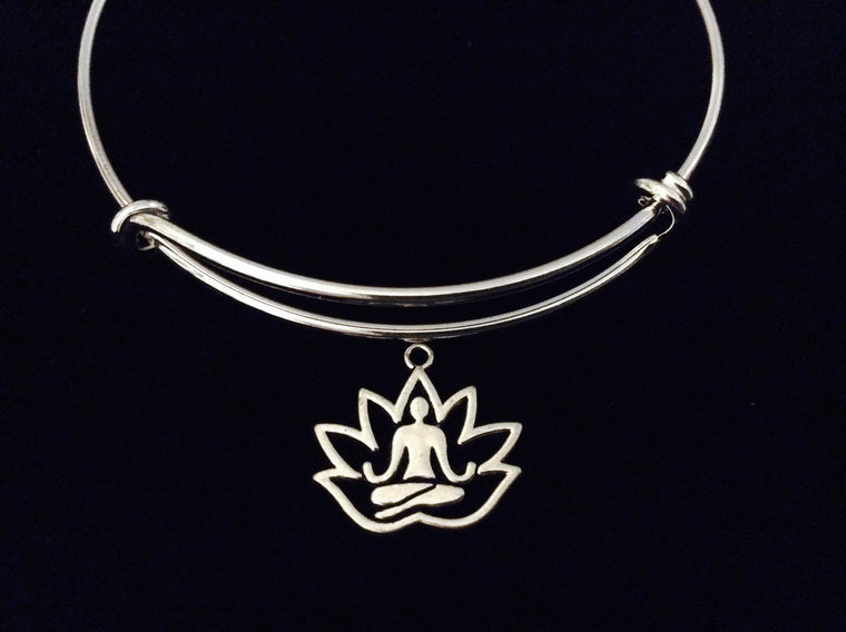 Buddha Lotus Mediation Bracelet Adjustable Bracelet Expandable Charm Bangle Silver Yoga Gift