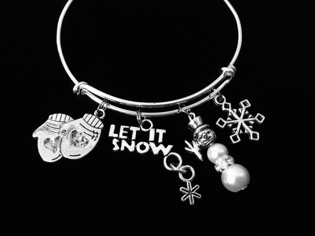 Let it Snow Mittens Snowflake Christmas Adjustable Bracelet Expandable Charm Bracelet Christmas Bangle 2017 Trendy Christmas Jewelry Gift