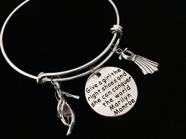 Give a girl the right shoes and she can conquer the world Adjustable Bracelet Silver Expandable Bangle Trendy Gift