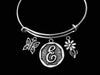 Initial Letter Daisy Butterfly Adjustable Bracelet Silver Expandable Bangle Trendy Stacking Gift