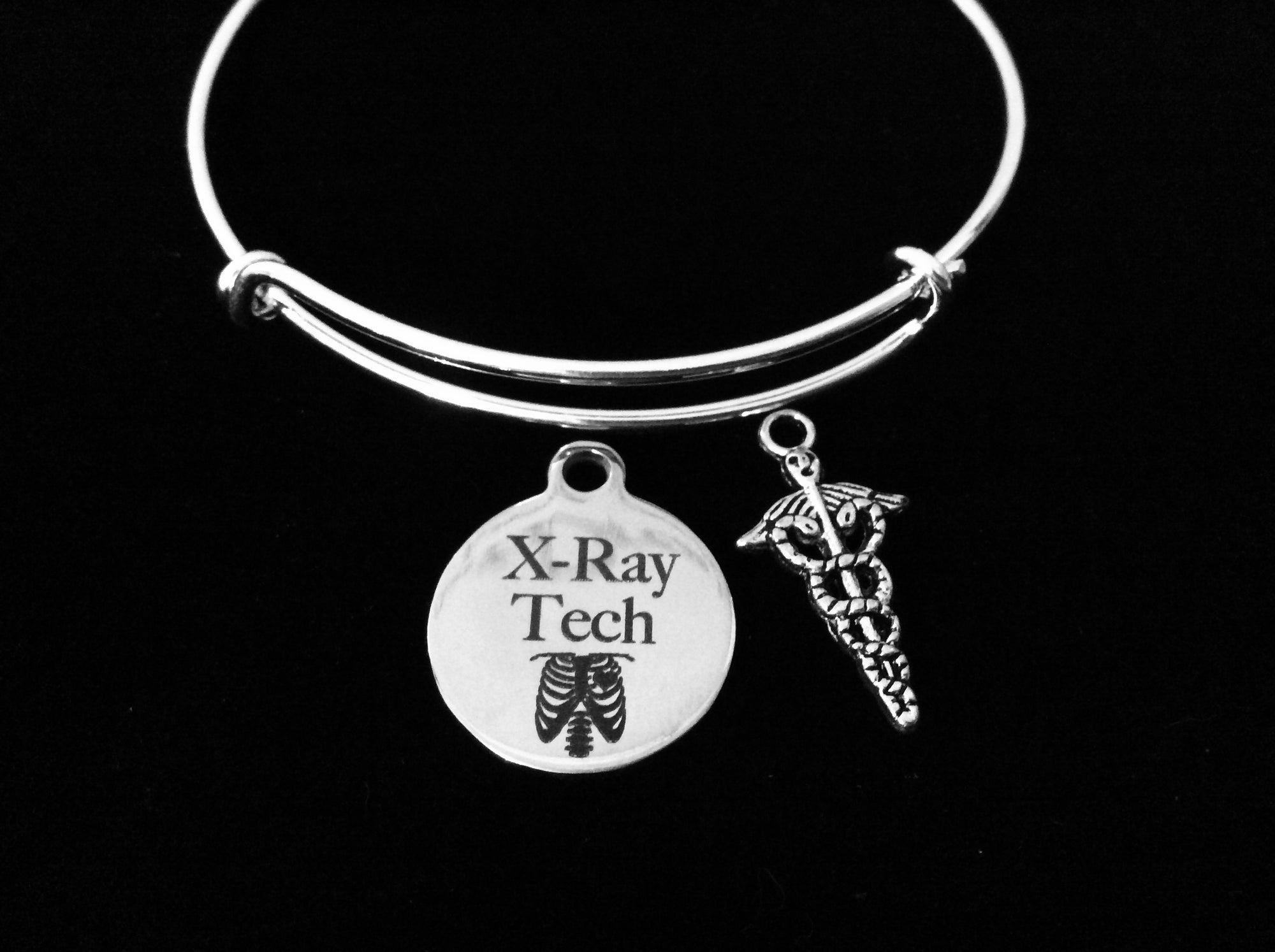 Radiation Technologist X-Ray Tech RT Caduceus Adjustable Bracelet Expandable Charm Bangle Medical Gift