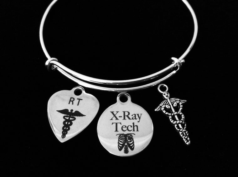 RT Caduceus Radiation Technologist X-Ray Tech Adjustable Bracelet Expandable Charm Bangle Medical Gift