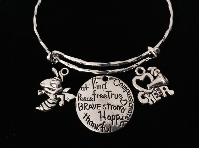 Love to Cheer Medina Bee Affections Adjustable Bracelet Silver Expandable Charm Bangle Trendy Gift