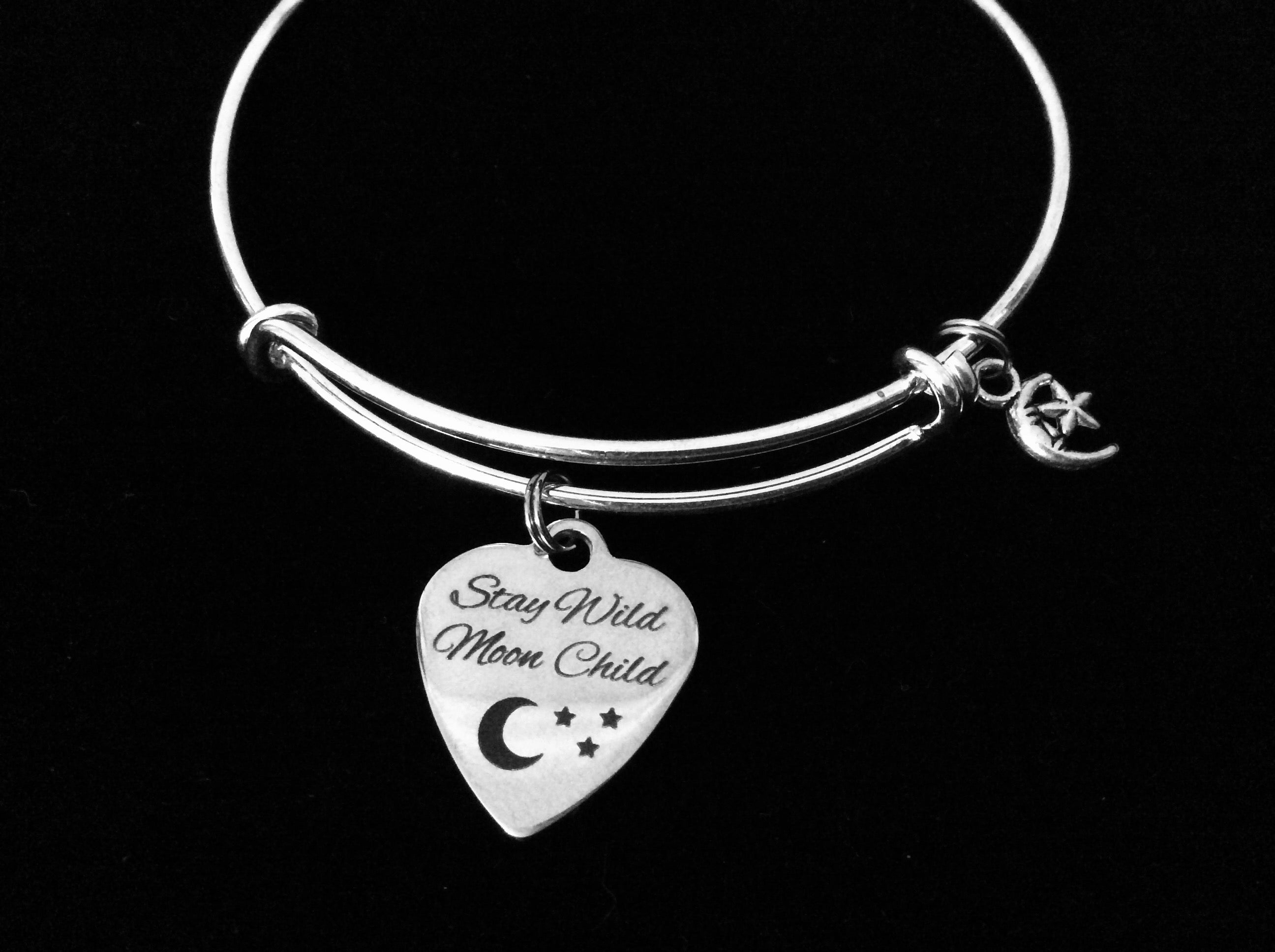 Stay Wild Moon Child Adjustable Bracelet Crescent Moon and Star