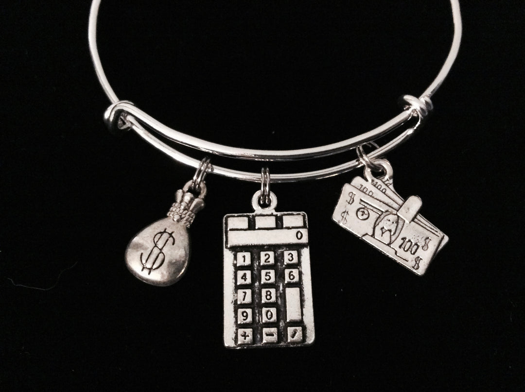 Banker Accountant Occupational Bracelet Silver Bangle Adjustable Expandable