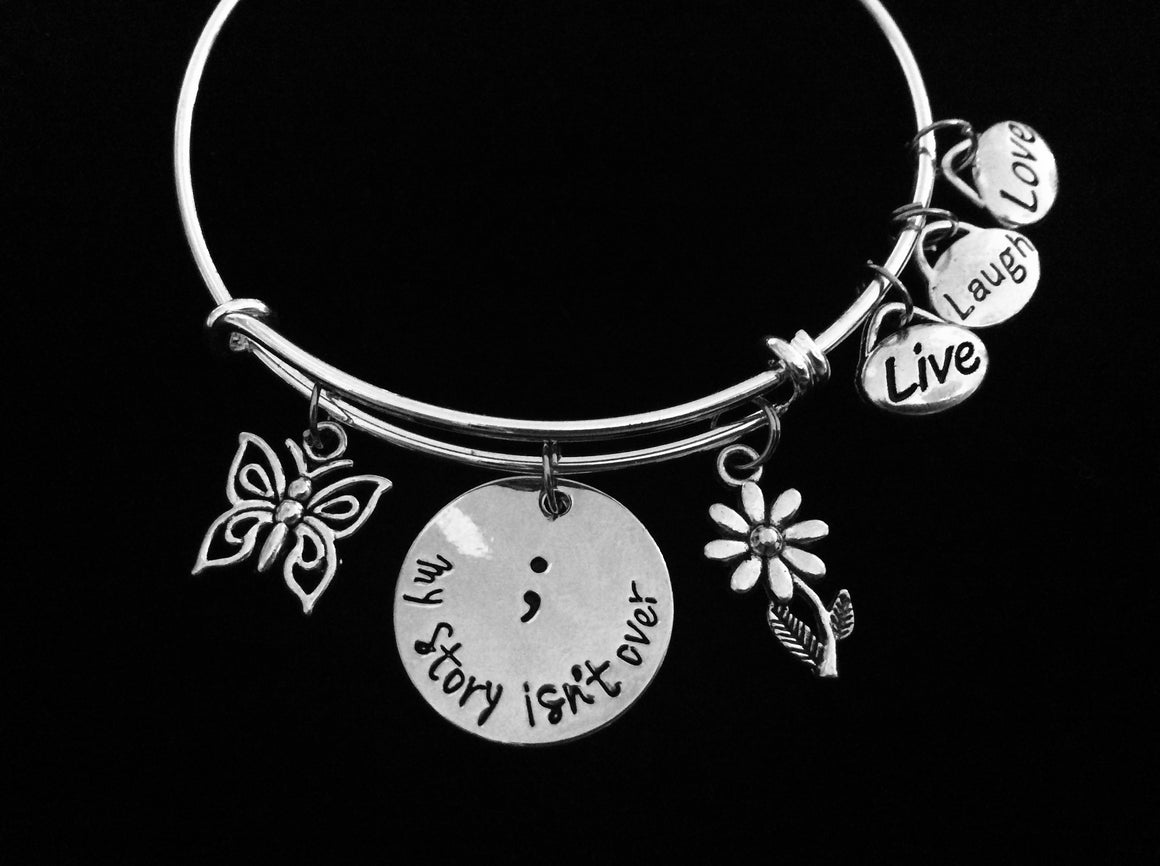 My Story Isn't Over Yet Semicolon Jewelry Expandable Charm Bracelet Adjustable Bangle Meaningful Gift 