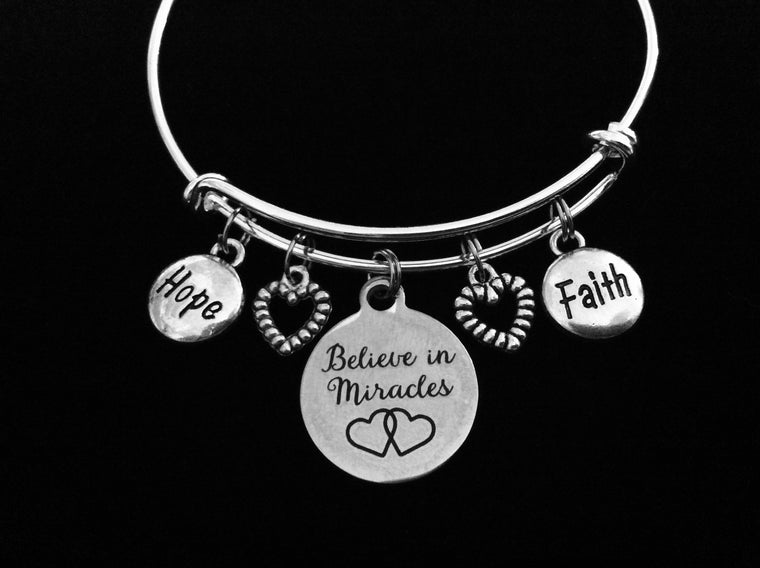 Believe in Miracles Adjustable Bracelet Hope Faith Silver Expandable Bracelet Inspirational Trendy Gift