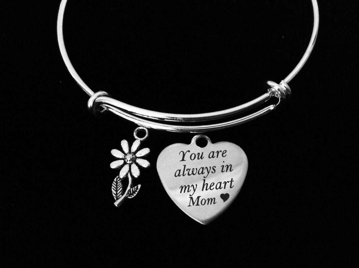 You are Always in My Heart Mom Adjustable Bracelet Silver Expandable Charm Bracelet Mother Gift