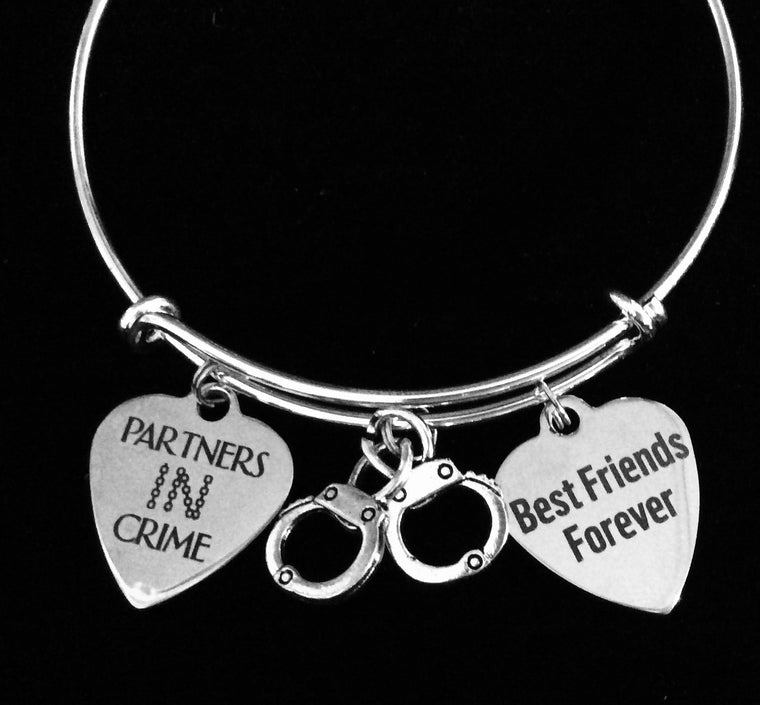 Best Friends Forever Partners in Crime Adjustable Bracelet Expandable Charm Bangle Gift BFF Jewelry