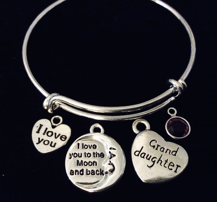 Granddaughter I Love You to the Moon and Back Adjustable Bracelet Expandable Silver Wire Bangle Gift Trendy