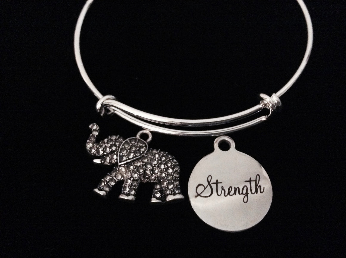 Elephant Representing Strength Adjustable Bracelet Expandable Charm Bracelet Silver Bangle Inspirational Gift