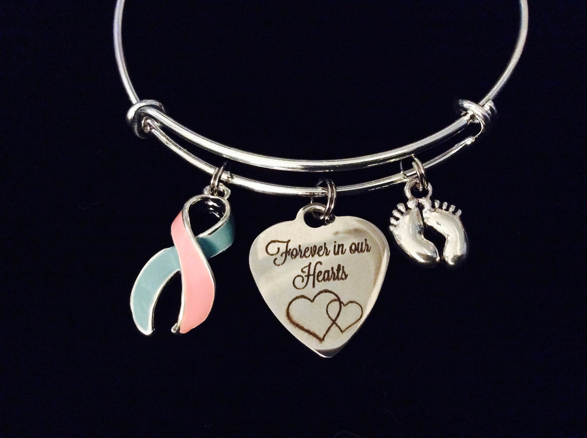 Pregnancy and Infant Loss Awareness Ribbon Expandable Charm Bracelet Adjustable Bracelet Bangle Memorial Gift Pink and Blue Ribbon