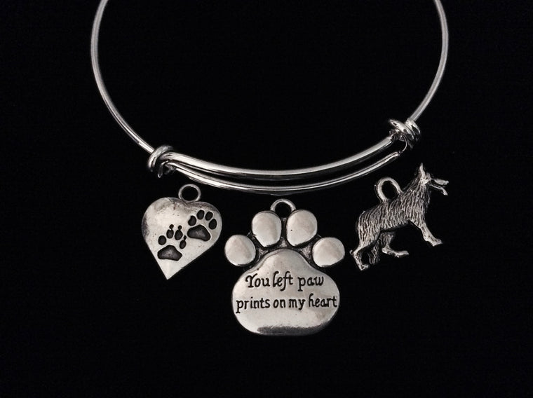 You Left Paw Prints on My Heart Memorial German Shepard Dog Adjustable Bracelet Expandable Charm Bangle Meaningful Dog Lover Gift