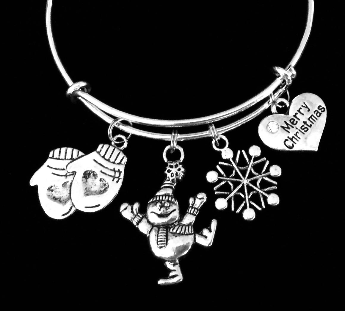 Snowman Merry Christmas Snowflake Mittens Adjustable Bracelet Expandable Charm Bracelet Christmas Bangle Gift Trendy Christmas Jewelry