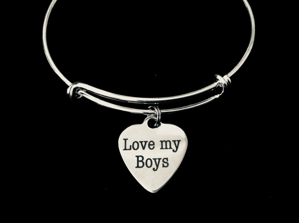 Love My Boys Adjustable Bracelet Silver Expandable Charm Bracelet Bangle Gift Mom Gift