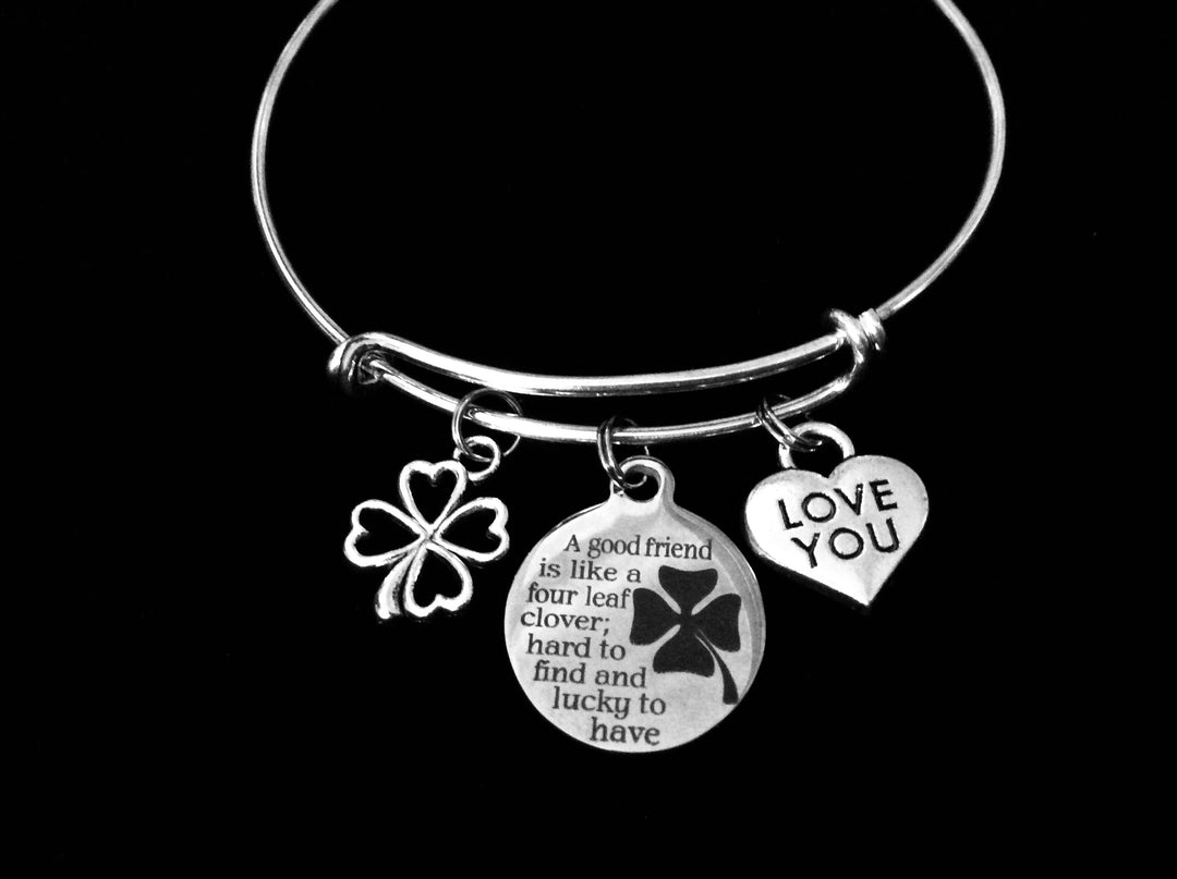 A Good Friend is Like a Four Leaf Clover Lucky Adjustable Bracelet Expandable Silver Charm Bracelet Bangle Trendy Gift