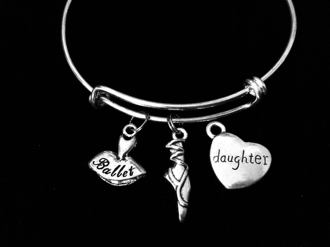 Daughter Ballet Shoes Ballerina Adjustable Bracelet Expandable Silver Charm Bangle Dance Gift
