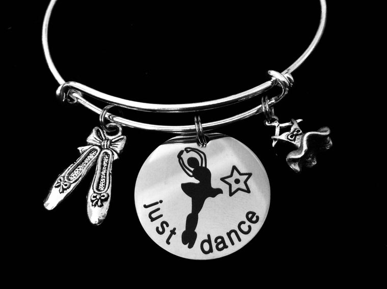 Ballet Just Dance Silver Expandable Charm Bracelet Dancer Ballerina Teacher Gift