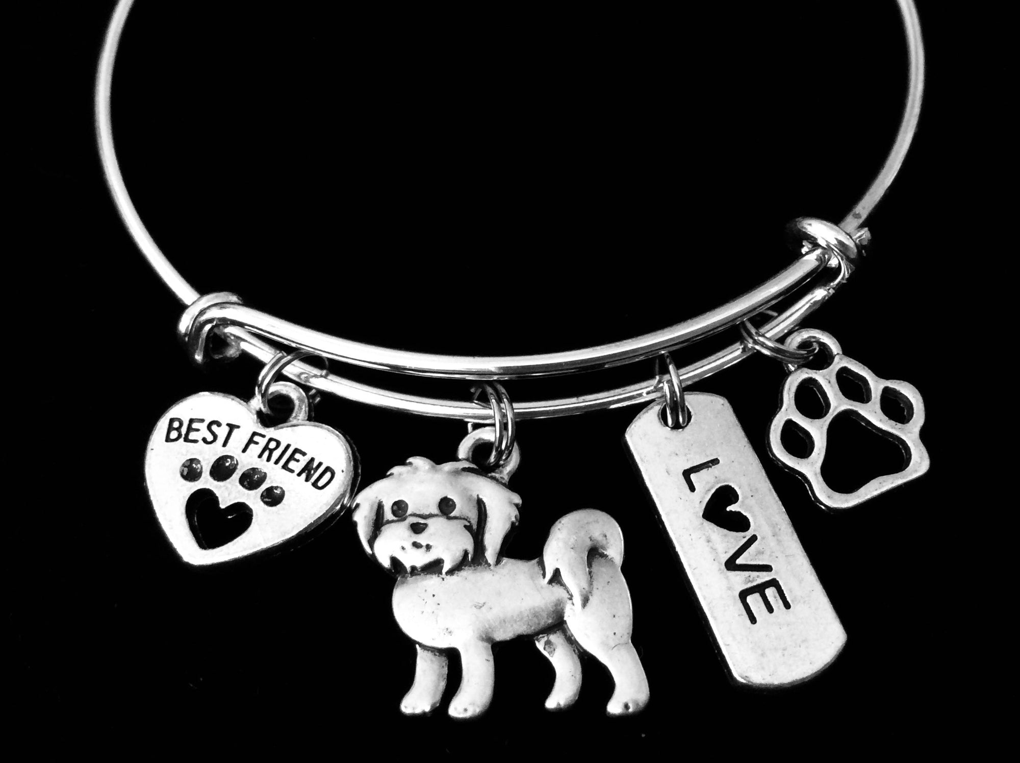 Maltese Dog Expandable Charm Bracelet Silver Maltese Dog Charm Bracelet 