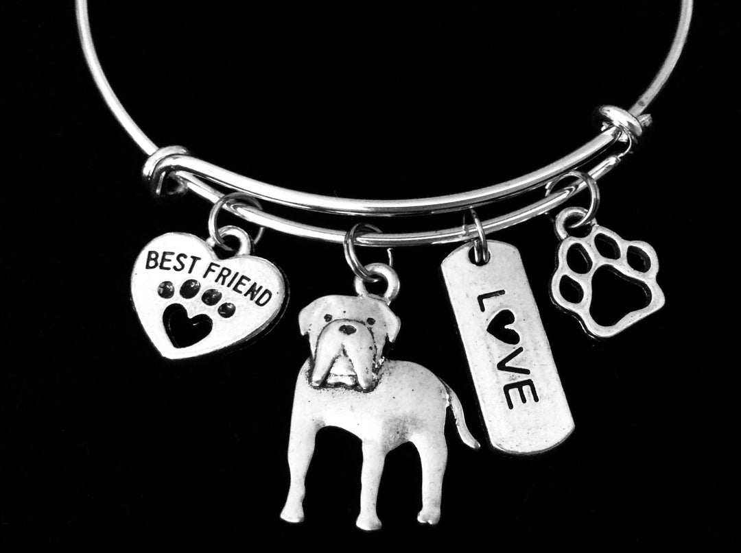 Mastiff Charm Bracelet Silver Adjustable Wire Bangle Animal Lover Gift