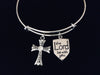 The Lord Be With You Crystal Cross Adjustable Bracelet Silver Expandable Charm Bracelet Wire Bangle Religious Catholic Gift