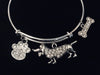 Dachshund Jewelry Dog Bling Crystal Paw Print Bone Adjustable Bracelet Expandable Charm Bracelet Silver Bangle Animal Lover Gift Paw