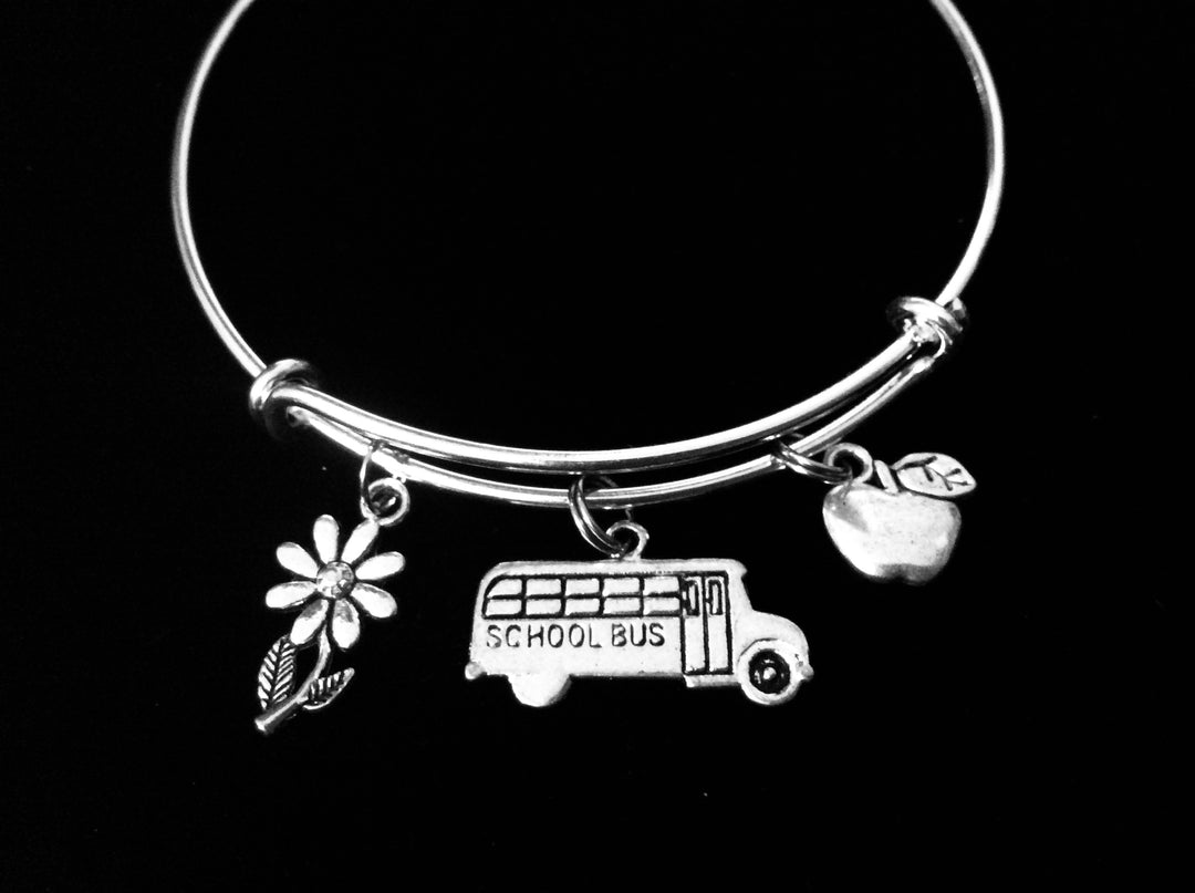 Daisy School Bus Driver Adjustable Bracelet Silver Apple Expandable Charm Bracelet Bangle Trendy Appreciation Gift