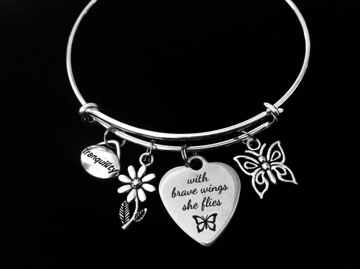 Tranquility With Brave Wings She Flies Adjustable Bracelet Expandable Silver Charm Bangle Gift