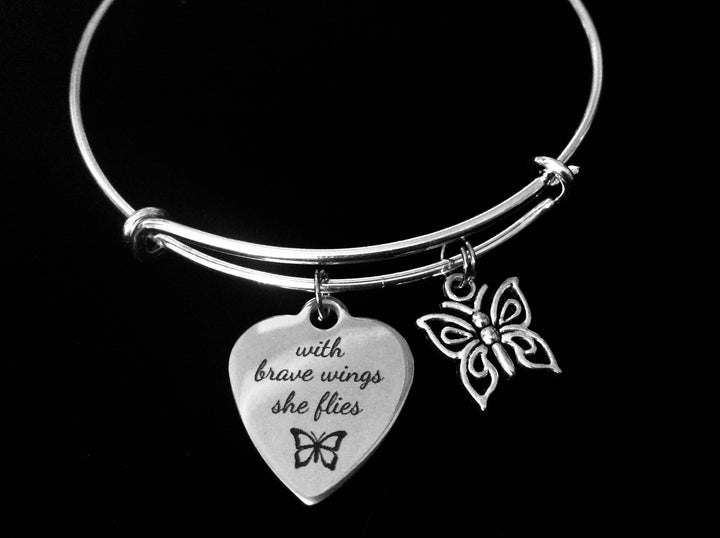 Brave Wings She Flies Adjustable Bracelet Expandable Silver Charm Bangle Inspirational Gift