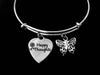 Happy Thoughts Butterfly Jewelry Adjustable Bracelet Expandable Silver Charm Bangle Inspirational Gift One Size Fits All