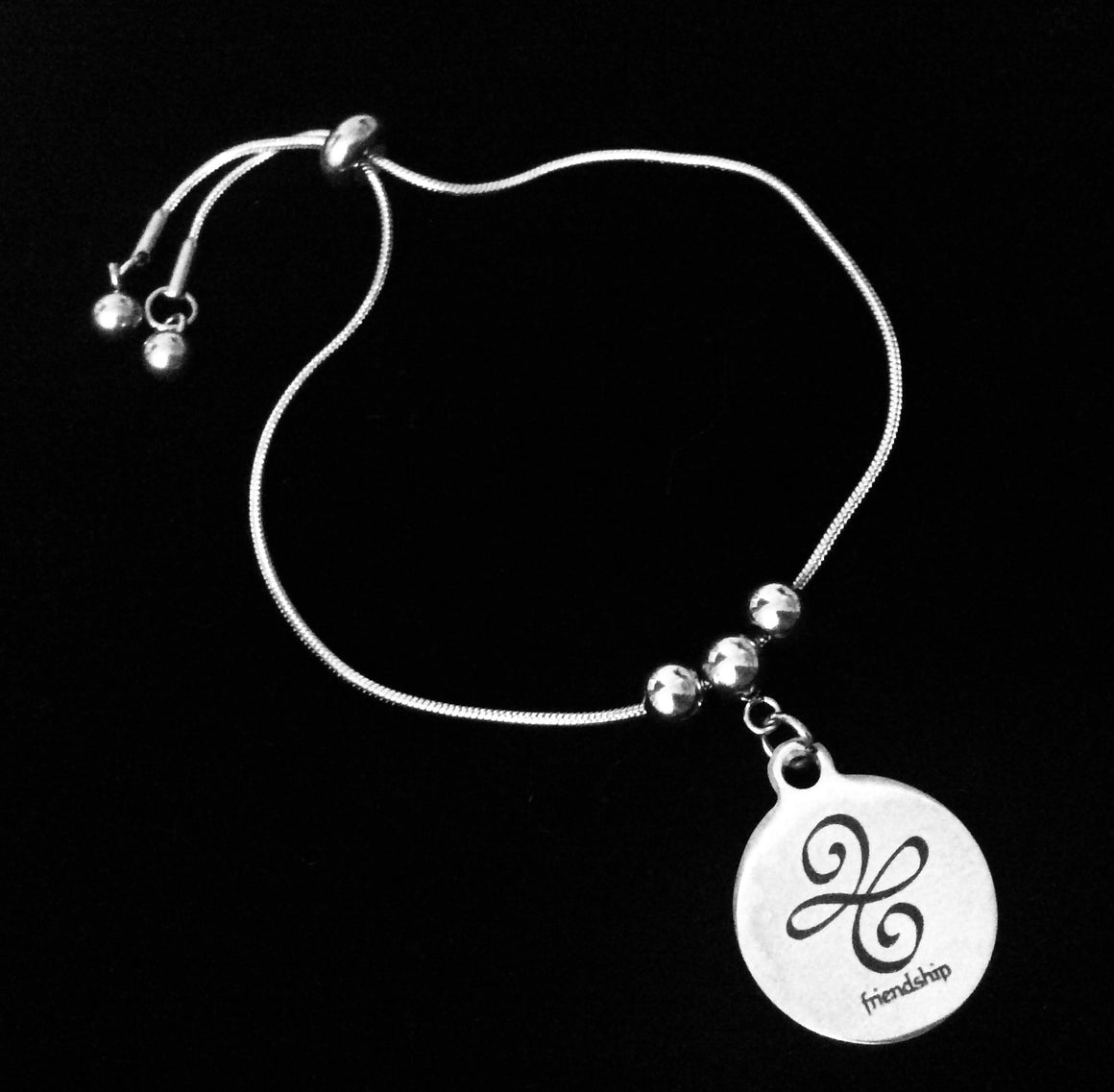 Friendship Symbol Sign Bolo Bracelet Stainless Steel Adjustable Bracelet Slider Chain One Size Fits All Gift Best Friend