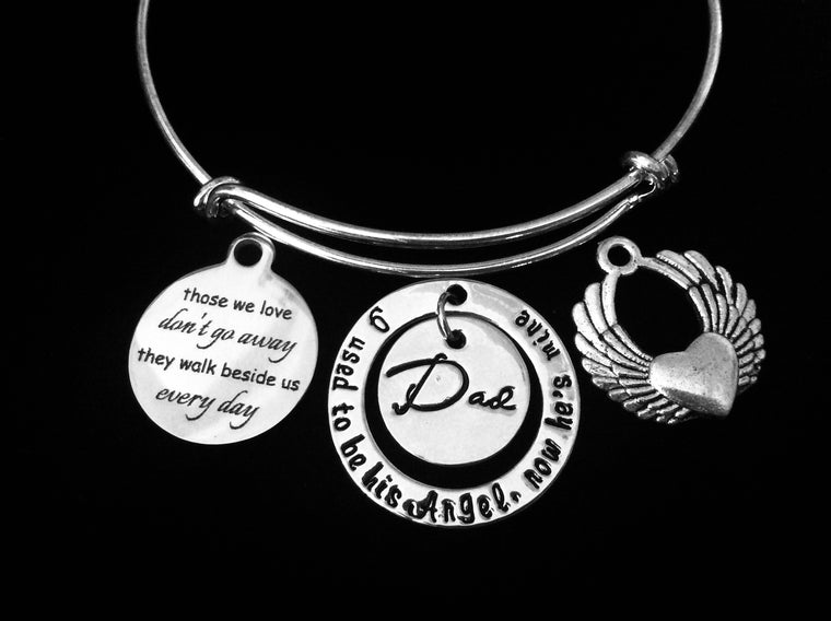 Those We Love Memorial Jewelry Dad I Used To Be His Angel Now He Is Mine Expandable Charm Bracelet Adjustable Wire Bangle Loss Loved One Gift