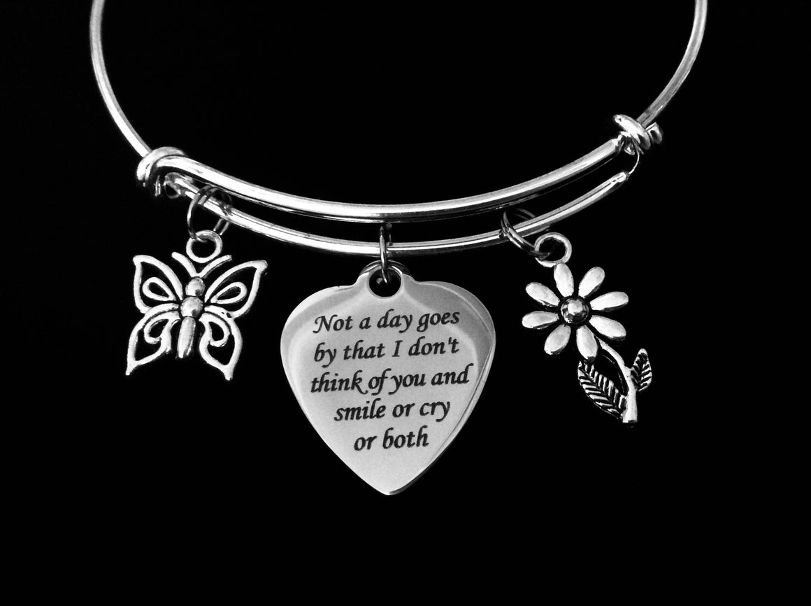 Not a Day Goes By Memorial Jewelry Adjustable Bracelet Silver Expandable Wire Bangle Bereavement Gift One Size Fits All
