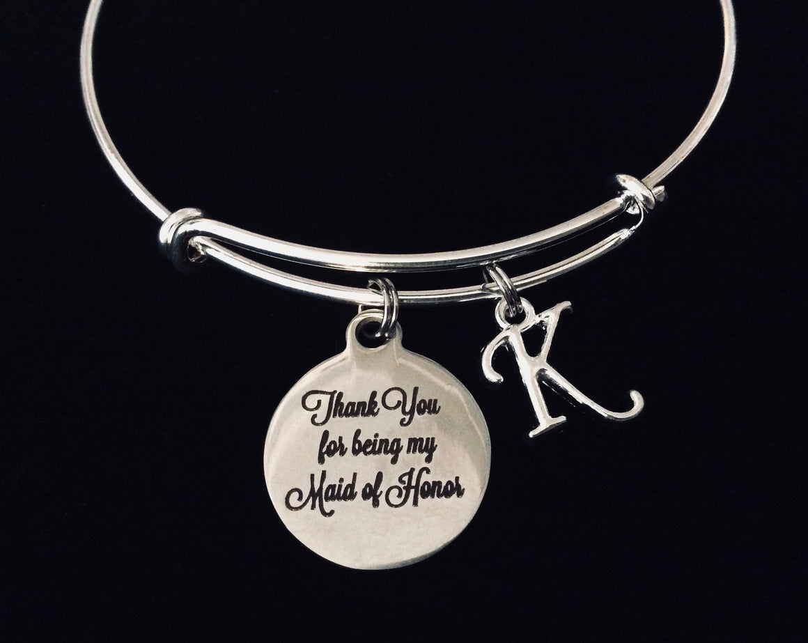 Thank You For Being My Maid of Honor Adjustable Bracelet Expandable Silver Wire Bangle Wedding Shower Bridal Trendy Proposal One Size Fits All Gift