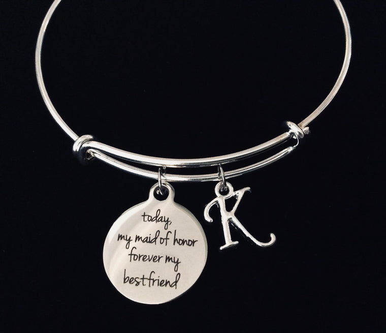 Today My Maid of Honor Forever My Best Friend Adjustable Bracelet Expandable Silver Wire Bangle Wedding Shower Bridal Trendy Proposal One Size Fits All Gift