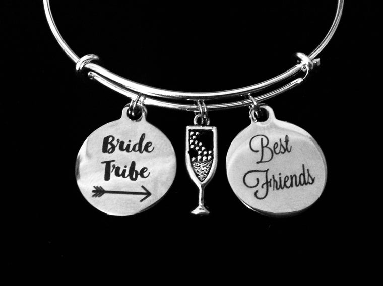 Best Friends Bride Tribe Jewelry Expandable Charm Bracelet Adjustable Wire Bangle Wedding Shower Bridal Trendy One Size Fits All Gift Champagne