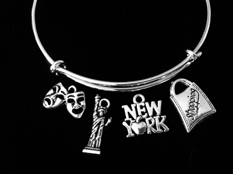 New York Statue of Liberty Shopping Theater Adjustable Silver Charm Bracelet Expandable Wire Bangle Gift Trendy Jewelry