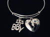 It's A Boy Blue Baby Footprints Expandable Charm Bracelet Silver Adjustable Wire Bangle New Mom Jewelry Gift