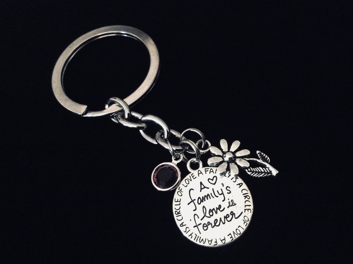 A Family's Love if Forever KeyChain Family Gift Silver Key Ring Daisy Birthstone A Family is a Circle of Love