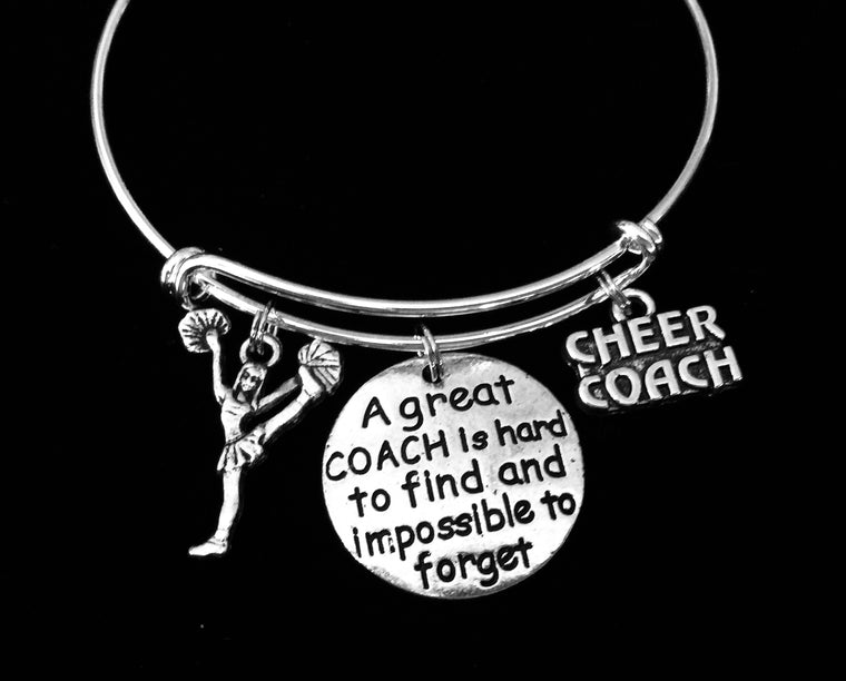 Cheer Coach Cheerleader Jewelry Adjustable Bracelet Expandable Silver Charm Bangle One Size Fits All Gift A Great Coach is Hard to Find and Impossible to Forget