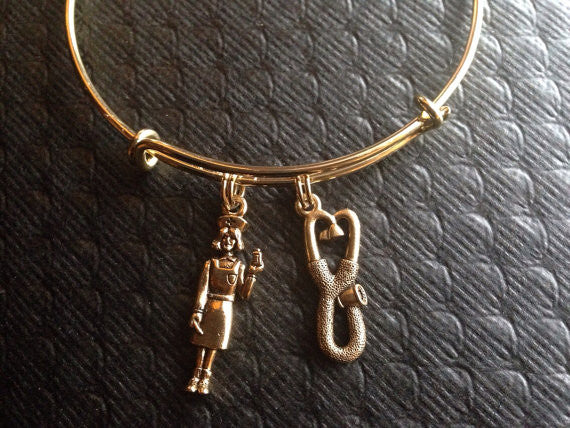 Gold Stethoscope and Nurse Charm Expandable Bracelet