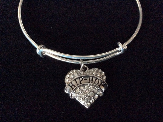 Hip Hop Crystal Heart Expandable Silver Charm Bracelet