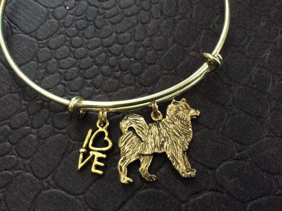 Gold Husky Dog Charm Expandable Bracelet
