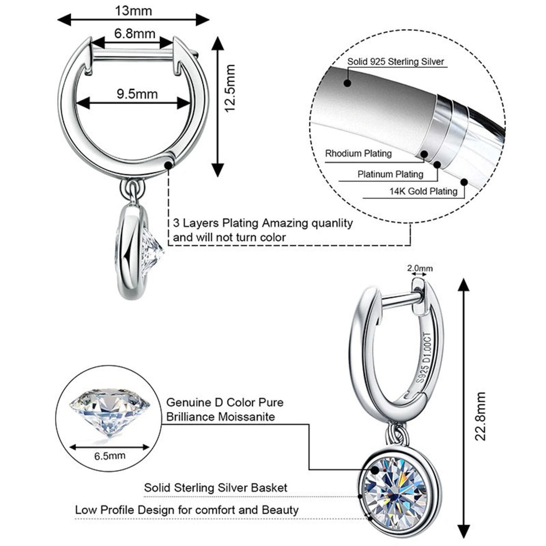 Moissanite Dangle Earrings 2 Carat TW Amazing Sparkle Moissanite 925 Sterling Silver White Gold Earrings